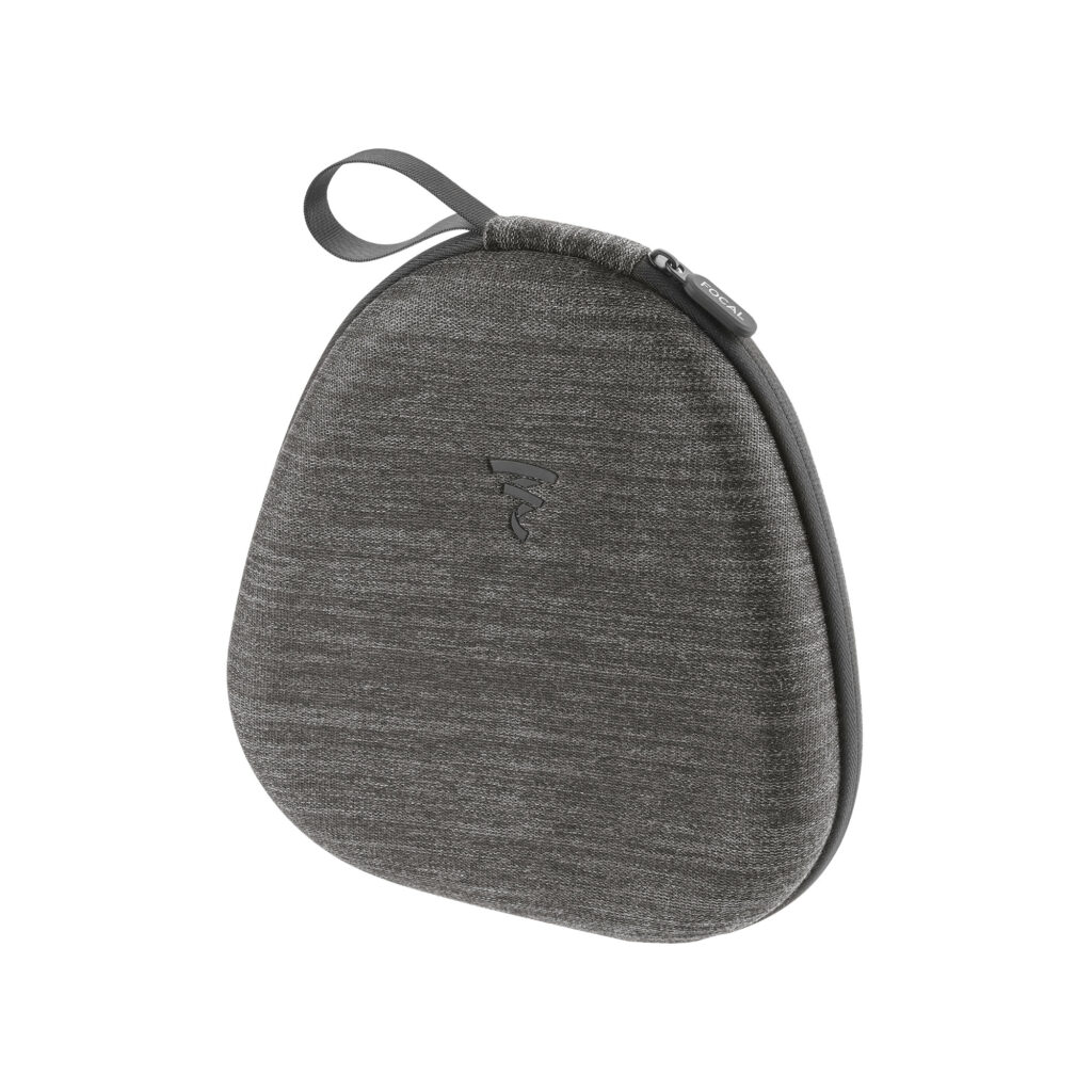 Gray zippered carrying case for headphones