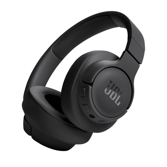 Black wireless headphones on display